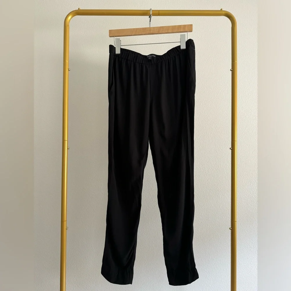 EILEEN‎ FISHER Slouchy Black Silk Georgette  Tapered Leg Pull On Pants Sz S
